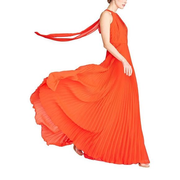 NWT ML MONIQUE LHUILLIER Sleeveless Pleated Chiffon Dress US 4 $695 - Picture 2 of 11